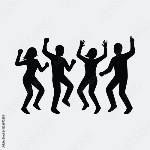 Silhouette of dancing people enjoying music at a party vector illustration