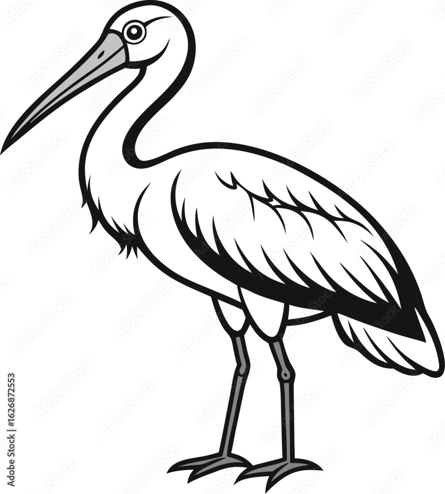 Fototapeta premium Spoonbill line art vector , black and white , white background 