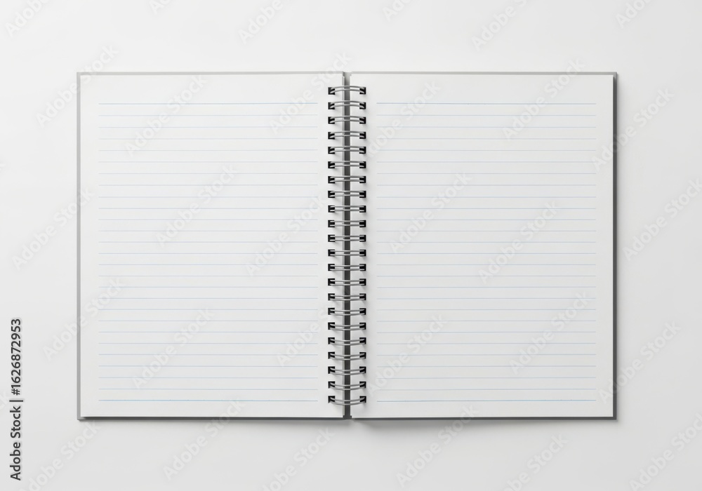 Open spiral bound notebook with lined pages and blank space Open spiral bound notebook with lined pages and blank space