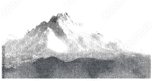 Vintage mountain hills with halftone stipple effect, brutalist noisy grunge background. Retro photocopy style mound texture for punk y2k collage, music poster, and banner vector illustration