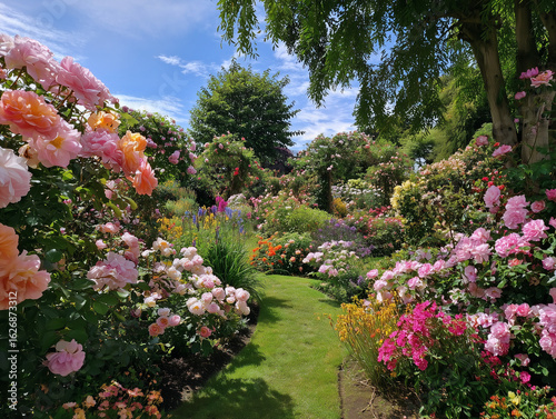 English rose garden in full bloom
