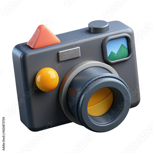 Cartoon 3d camera icon isolated on transparent background