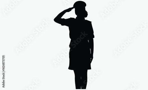 Female soldier salute silhouette, military woman, uniform silhouette, silhouette of a soldier woman salute