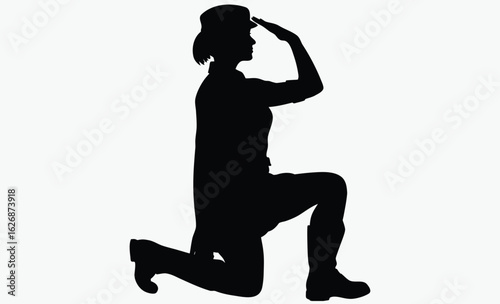Female soldier salute silhouette, military woman, uniform silhouette, silhouette of a soldier woman salute