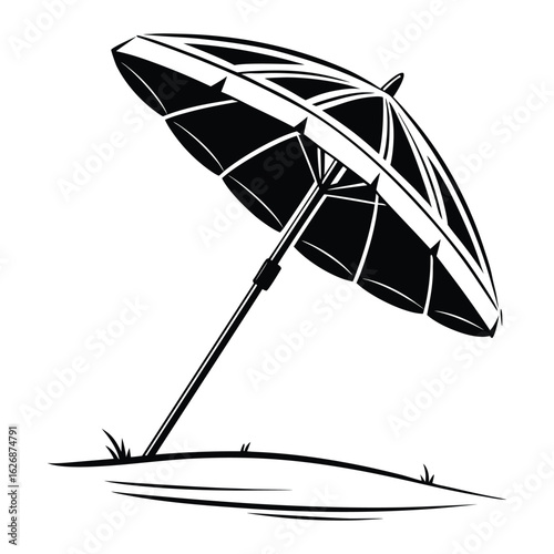 Silhouette vector illustration of an umbrella showing weather protection on white background