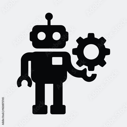 Silhouette robot holding gear mechanism engineering artificial intelligence vector illustration