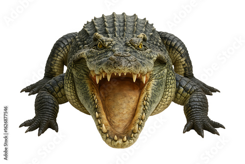 Aggressive crocodile isolated on transparent background