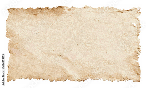 Antique old parchment paper texture with ripped, jagged edges. Vintage worn manuscript background, ragged and faded sheet for scrapbook, retro crafts, and aged paper effects in design.