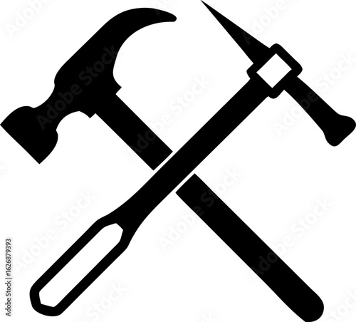 Black Silhouette of Crossed Hammer and Pickaxe Representing Construction and Labor