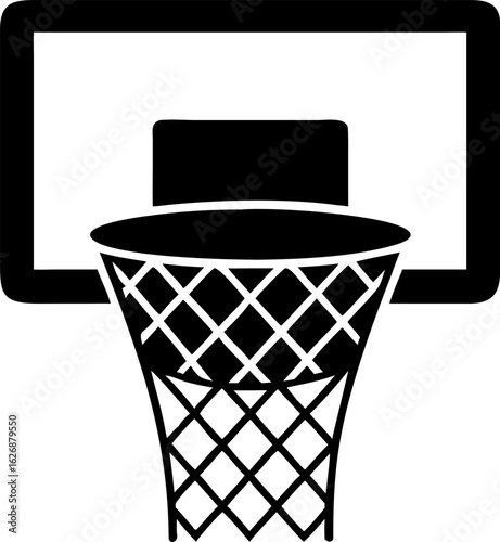Black Silhouette of Basketball Hoop with Backboard, Rim, and Crisscross Net