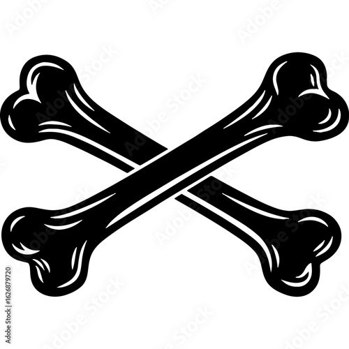Black crossed bones vector art for Halloween and spooky designs. Classic pirate symbol, danger sign, or macabre decorative element.