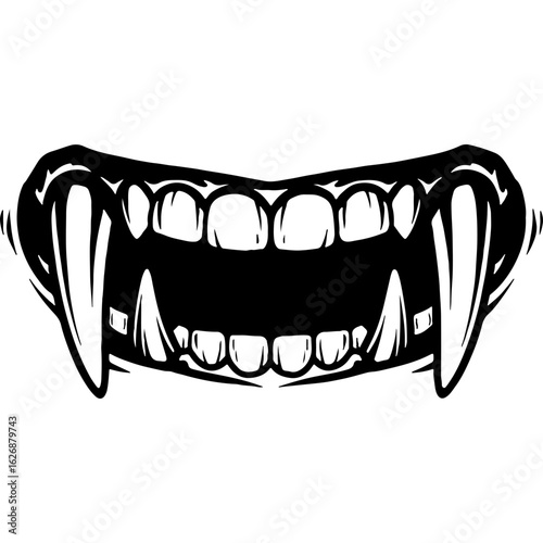 Vampire Fangs Illustration - Spooky Halloween Monster Teeth Icon. Creepy Horror Design Element for Parties & Decor