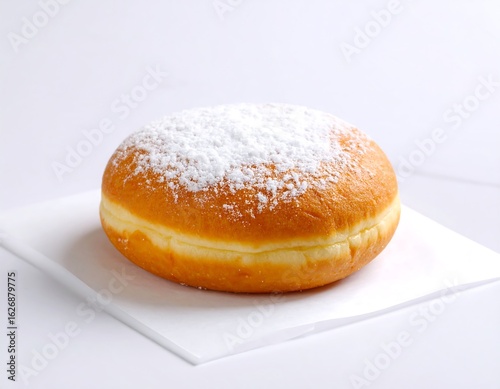 Sweet, dusted donut on paper