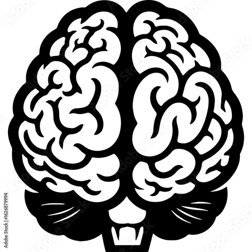 Spooky Brain Illustration for Halloween. Stylized Black and White Human Brain Icon for Horror, Mind, and Science Concepts.