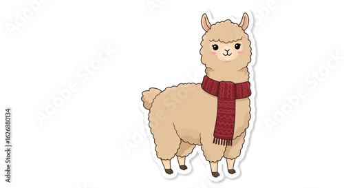 Cartoon Llama with Scarf Illustration Cute Animal Character.