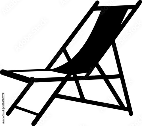 Silhouette of Folding Deck Chair with Intersecting Wooden Frame