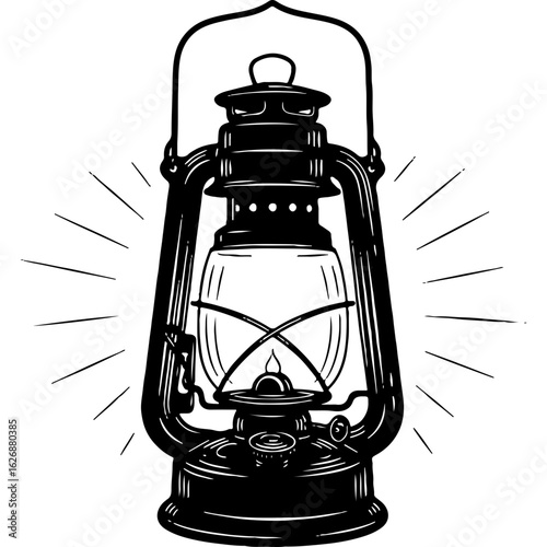 Halloween Kerosene Lantern Illustration. Rustic Vintage Oil Lamp with Glowing Light. Spooky Retro Light Source for Design