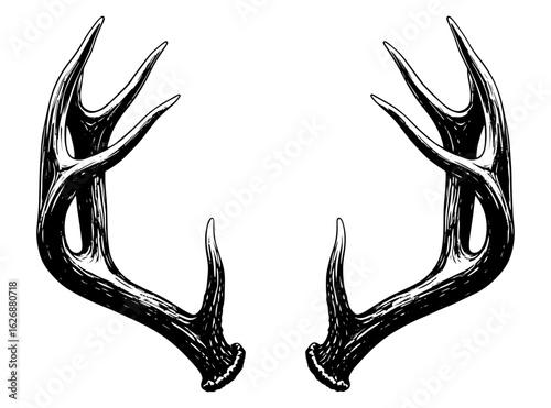 Vector art of pair of deer antlers, isolated on white background