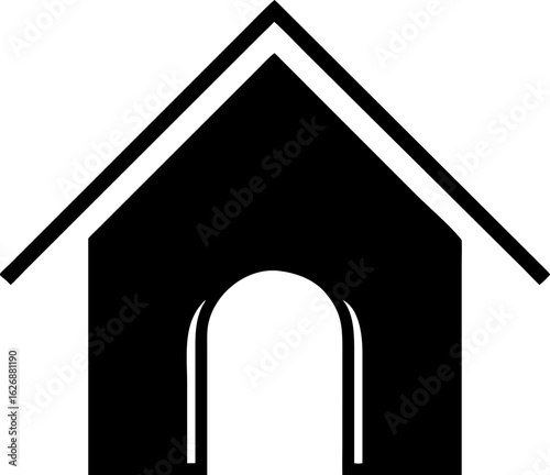 Silhouette of House with Triangular Roof and Arched Doorway