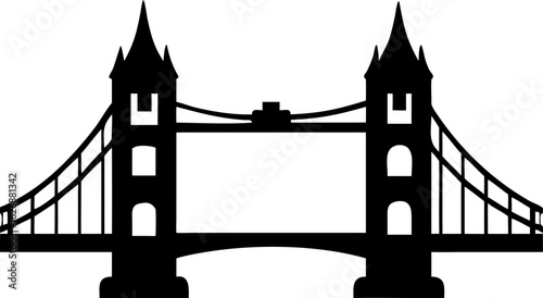 Silhouette of Tower Bridge with Twin Towers, Walkway, and Suspension Elements