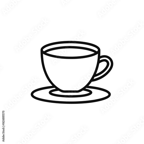 Black tea cup outline icon with beverage elements