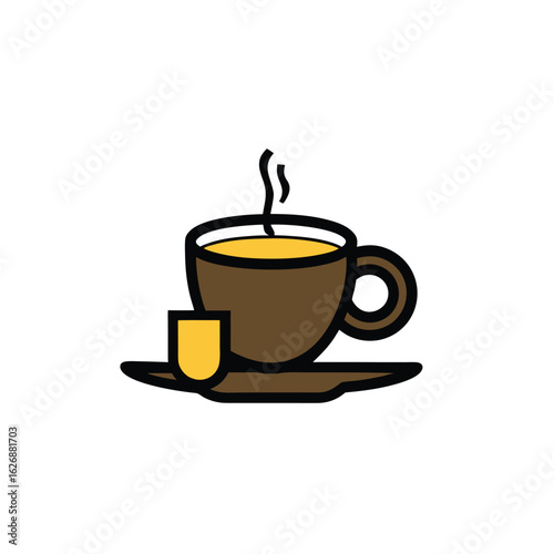 Black tea cup icon with elegant design elements