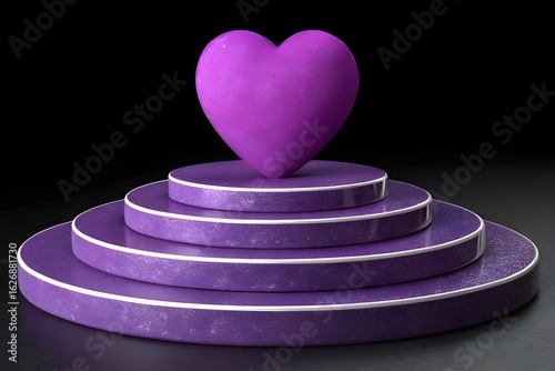 Shiny Purple Heart Symbol on Stage Platform  for Valentine or Celebration