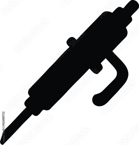 Silhouette icon of electric soldering iron tool for electronics, welding, circuit repair, DIY projects, industrial engineering, electrician equipment, technology and hardware illustration
