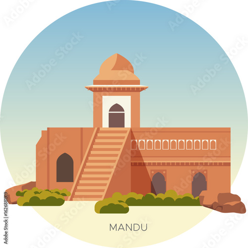 Jahaz Mahal - Ship Palace - Mandu - Madhya Pradesh - Stock Illustration