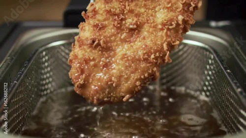 Crispy Chicken Zinger Fillet Frying in Deep Fryer