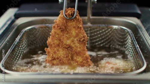 Crispy Chicken Zinger Fillet Frying in Deep Fryer