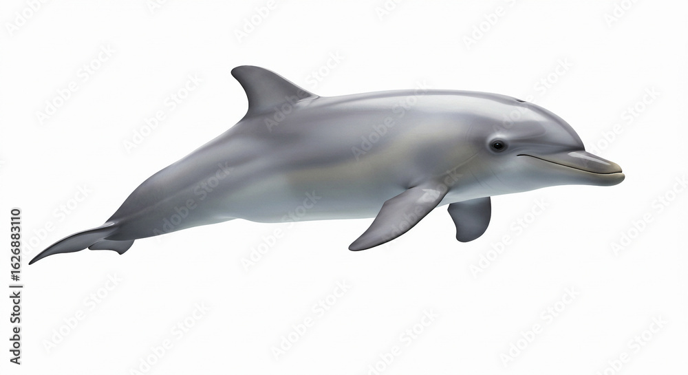 Fototapeta premium Realistic dolphin with Y2K aquatic aesthetic, featuring translucent textures and shiny wet look on white background.