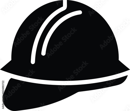 A black hard hat positioned on a plain white background, emphasizing its design and color.