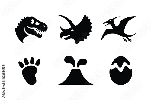Dinosaur icons and prehistoric elements tyrannosaurus rex triceratops