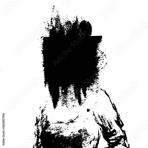 Emotional Charcoal Sketch of a Distressed Woman with Eyes Obscured by a Dark Smudge