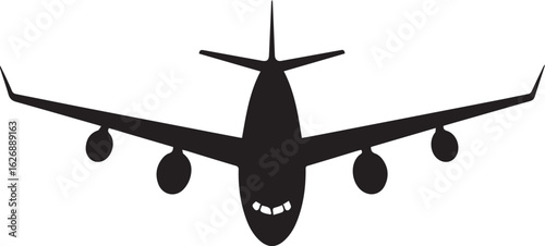Silhouette of a large commercial airplane with four engines in flight