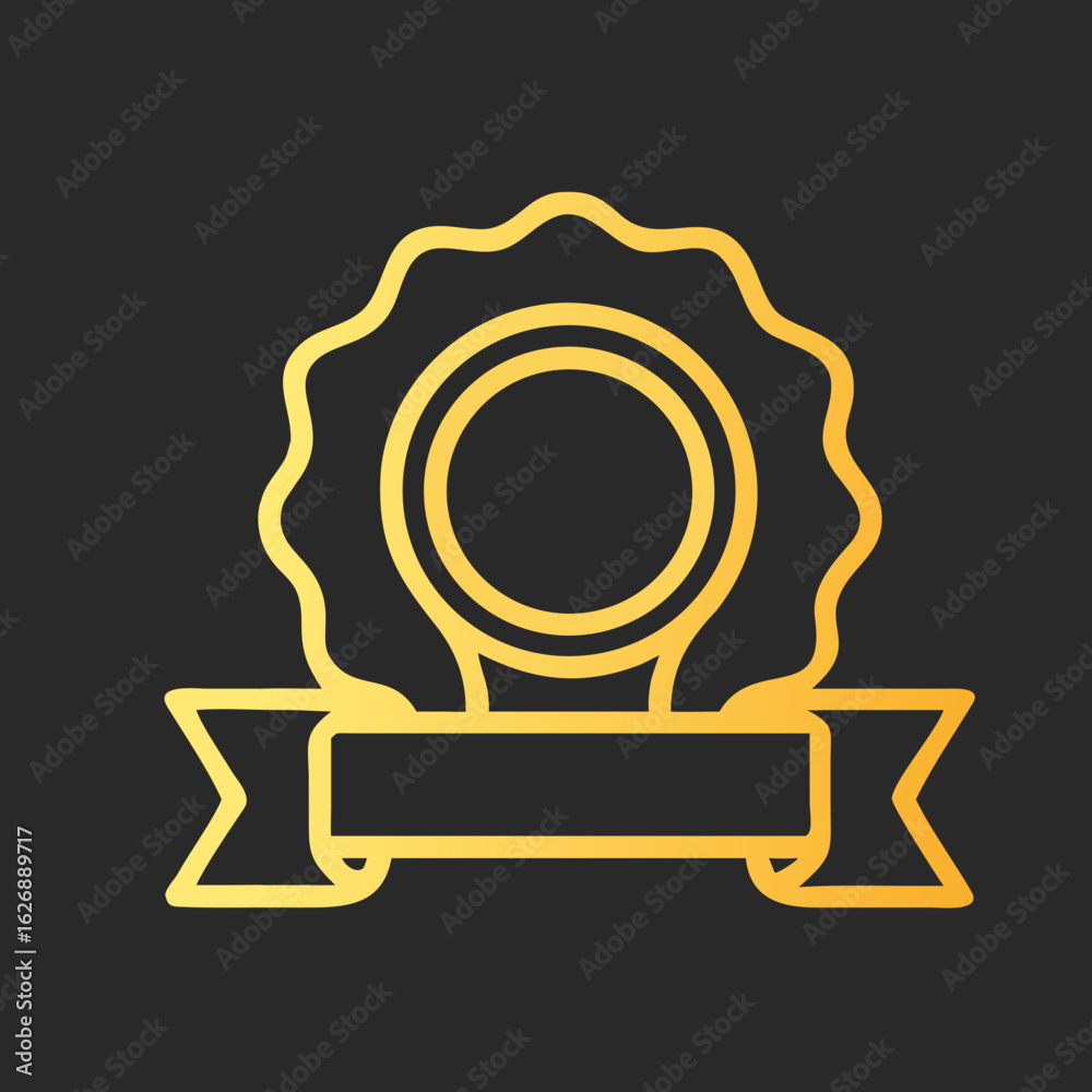 Obraz premium Notary seal with ribbon icon in golden design on dark contrasting background