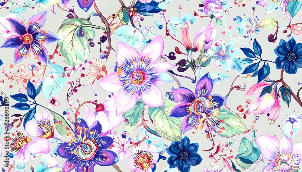 Obraz premium A vibrant floral pattern with pastel and deep colors