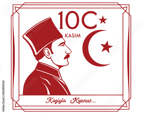 10th of November Commemoration of Ataturk with Turkish Flag Elements in a Red Framed Design