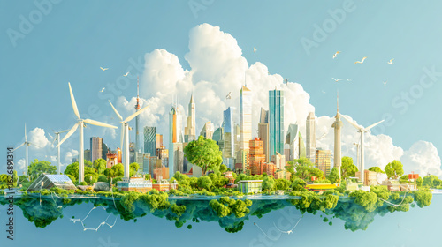 Sustainable Cityscape with Green Energy and Modern Architecture Promoting Ecological Balance and Urban Harmony with Renewable Resources