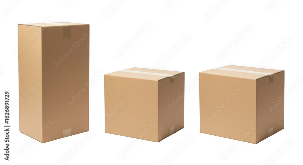 Fototapeta premium Three cardboard boxes isolated on transparent background