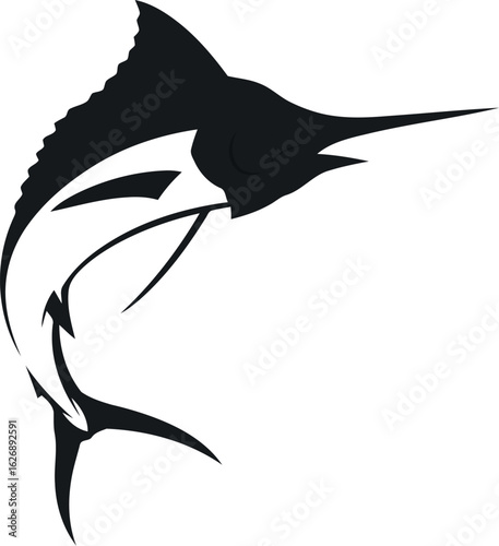 Black marlin silhouette jumping ocean sport fishing