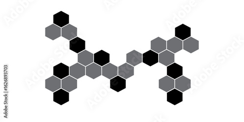 Geometric vector illustration of a 3D soccer ball with a seamless black and white hexagon pattern on an abstract background