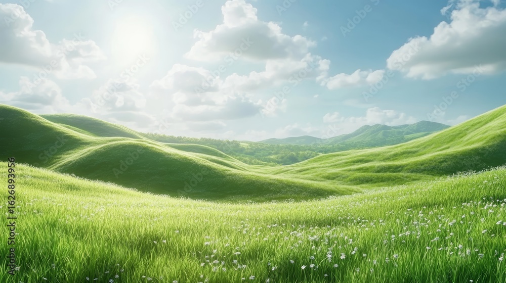 Fototapeta premium Serene Rolling Hills Landscape with Wildflowers