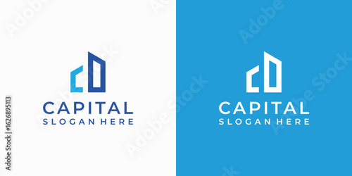 Vector logo design for the letter C D in the shape of a building