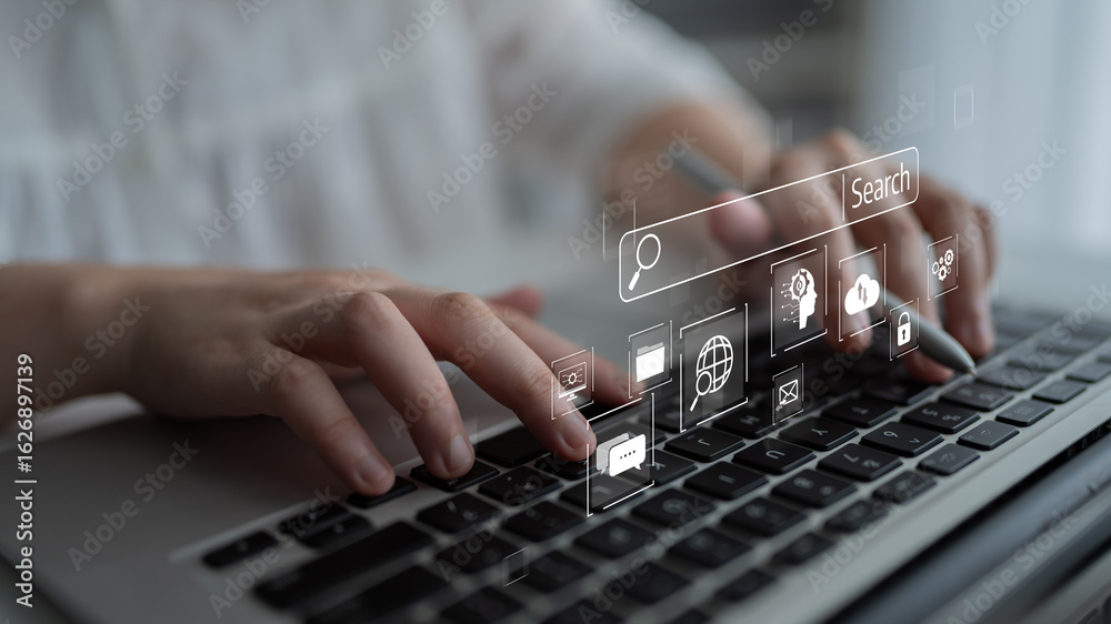 Fototapeta premium SEO tools enhance digital visibility with search engine research, keyword strategy, and search data to optimize online performance. Latch