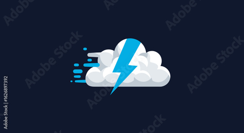 Stylized Cloud with Lightning Bolt and Speed Effect on Dark Background.