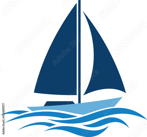 Blue sailboat sailing on wavy ocean water