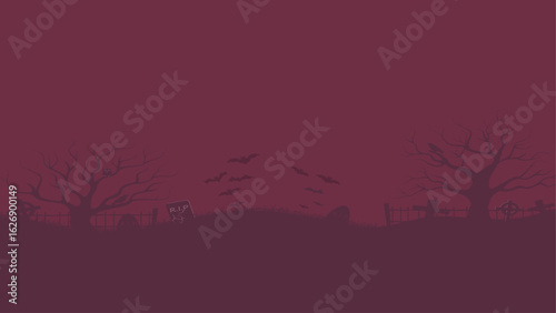Dark Haunted Graveyard Night Scene with Flying Bats and Bare Trees. Perfect for banners, posters, cards, packaging, and social media.