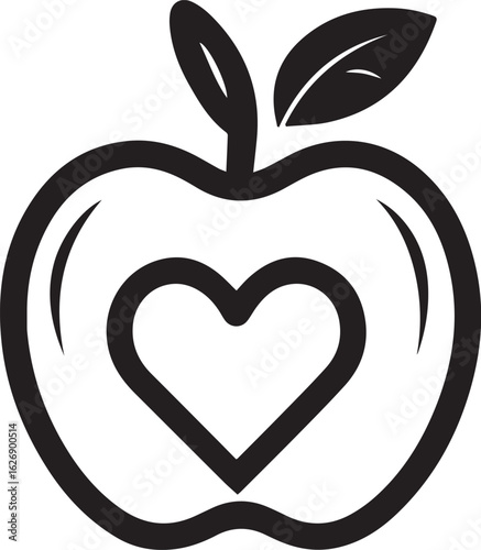 Healthy Heart Apple: A minimalist illustration of a vibrant apple, delicately intertwined with a heart symbol, embodying a message of well-being and the vital connection between food and health.